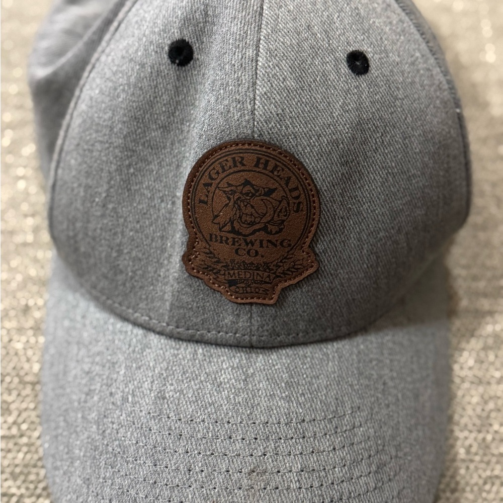 Mens Gray Lager Heads Brewing Co Baseball Cap Hat Medina Ohio Leather Patch